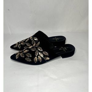 Amanda Blu Mariah Suede Mules Slip On Black & Gold Decorative